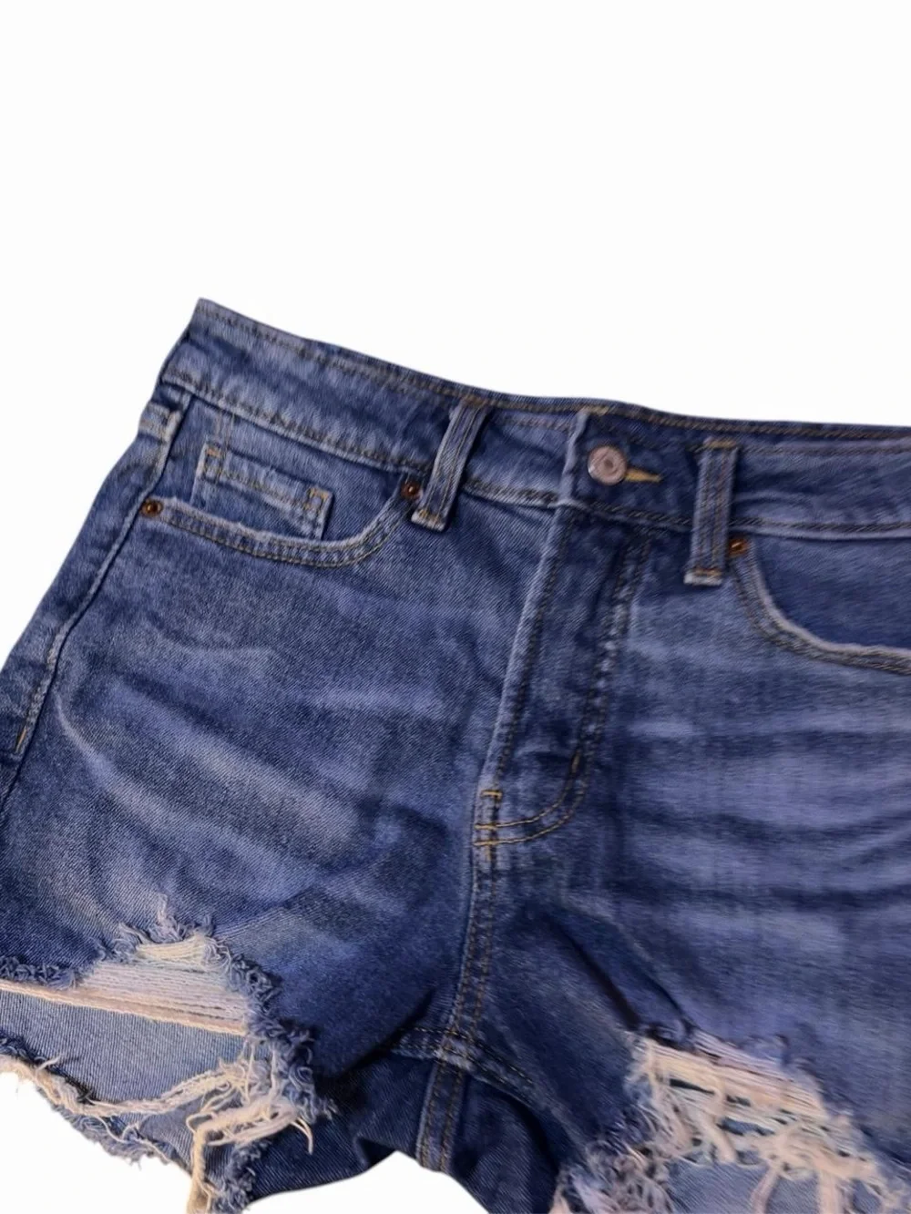 Old Navy OG Straight high rise distressed denim cutoff shorts medium wash raw